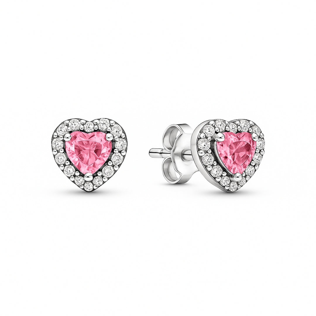 Cercei Pink Heart Silver cu Argint