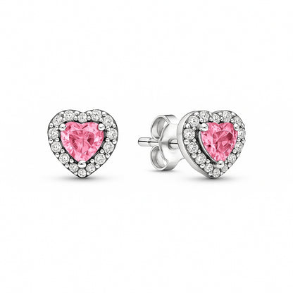 Set bijuterii Inel si Cercei Pink Heart cu Argint