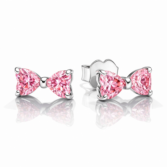 Cercei Pink Bow Silver Cu Argint