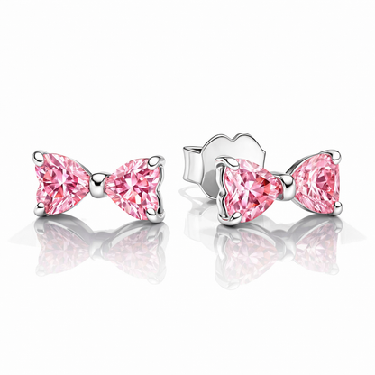 Set bijuterii Inel si Cercei Pink Bow Cu Argint