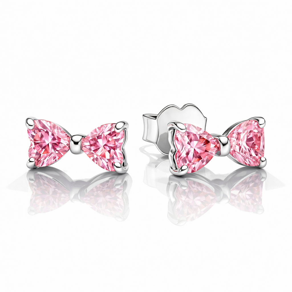 Set bijuterii Cercei si Bratara Pink Bow Cu Argint