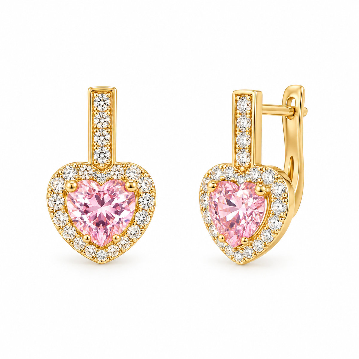 Cercei Big Pink Heart Placati cu Aur 18k