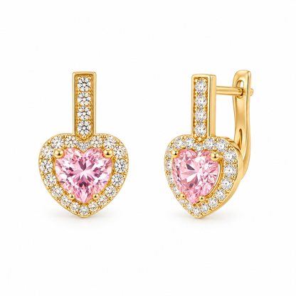 Cercei Big Pink Heart Placati cu Aur 18k