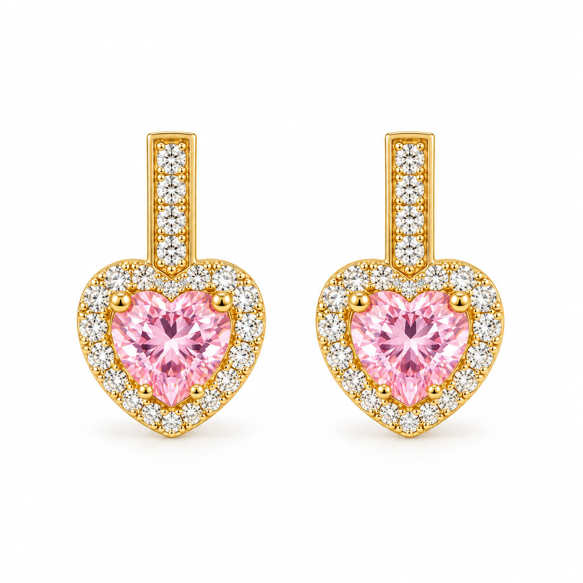 Cercei Big Pink Heart Placati cu Aur 18k