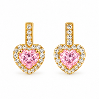 Cercei Big Pink Heart Placati cu Aur 18k