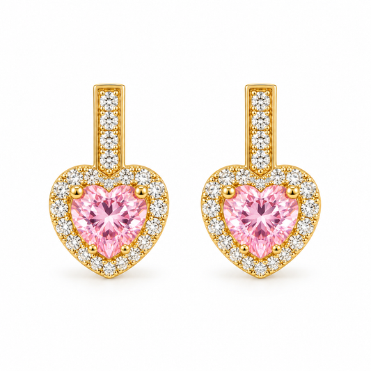 Cercei Big Pink Heart Placati cu Aur 18k