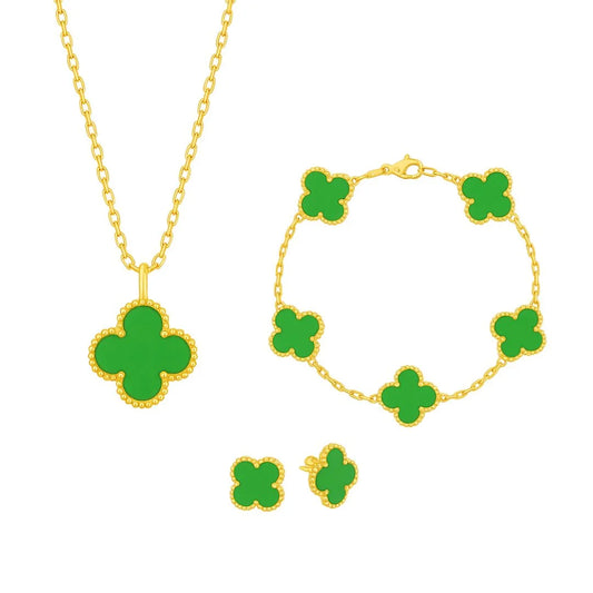 Set Bijuterii Colier,Bratara si Cercei Van Luxy Green Gold