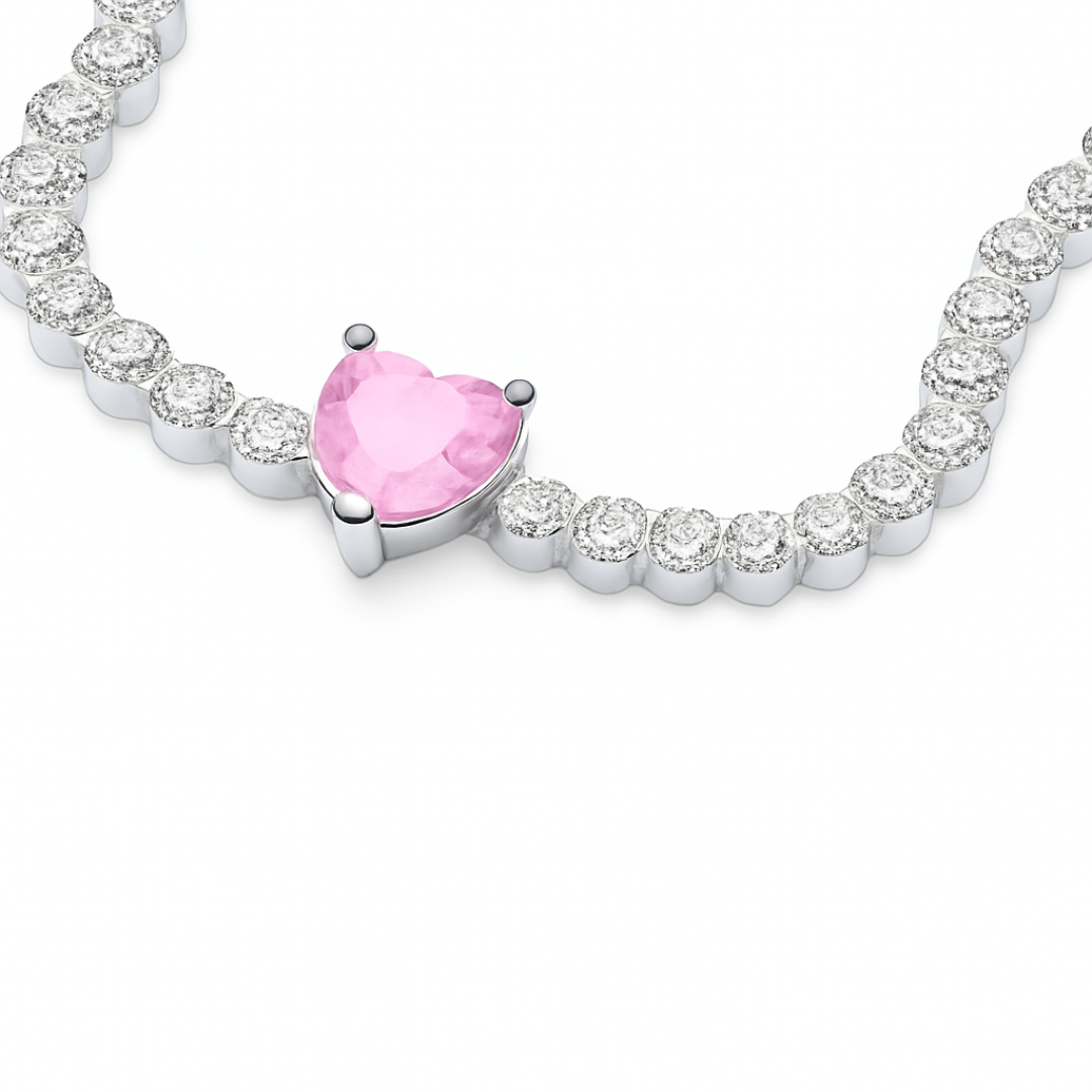 Bratara Tennis Pink Heart Cu Argint