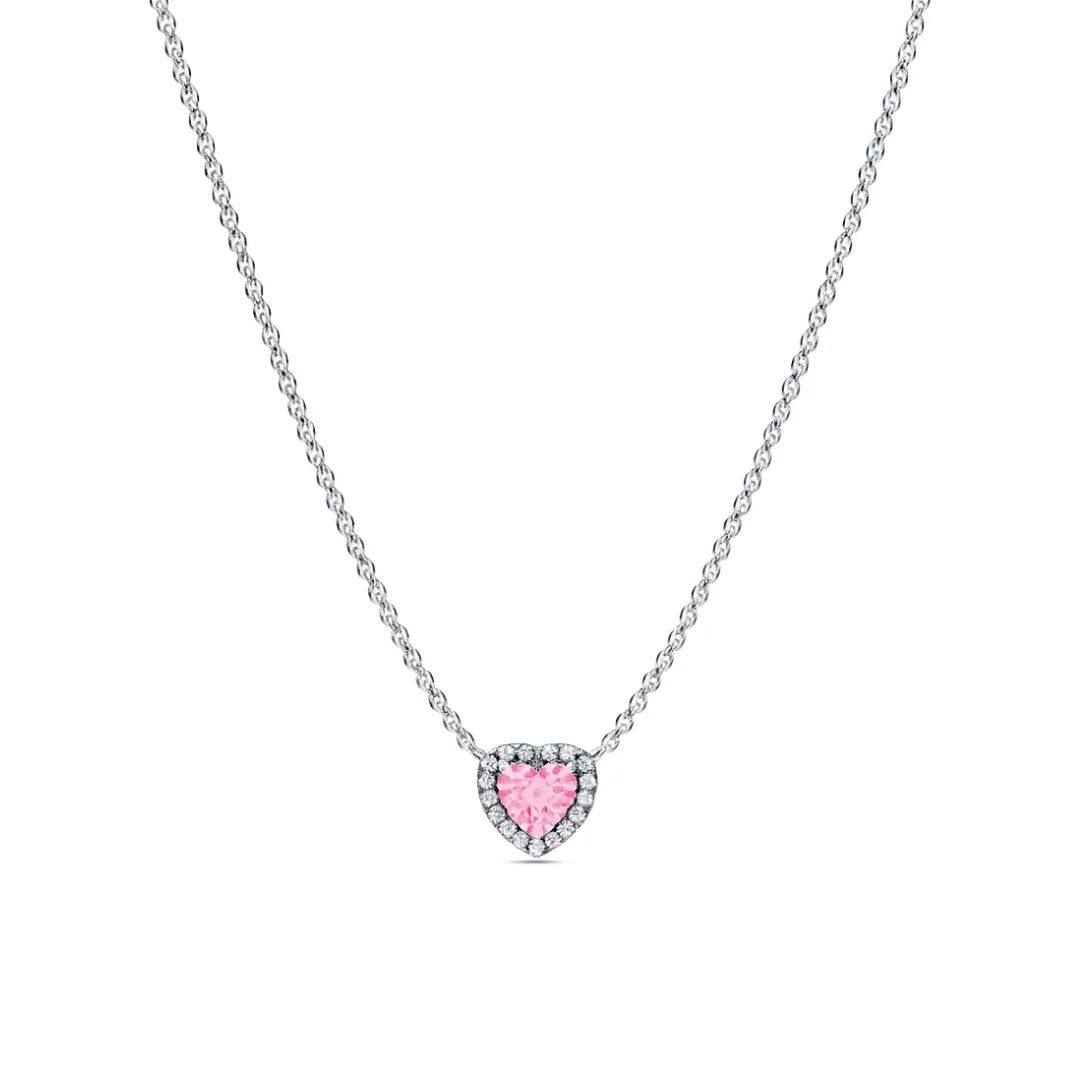 Set bijuterii Colier si Bratara Pink Heart Cu Argint
