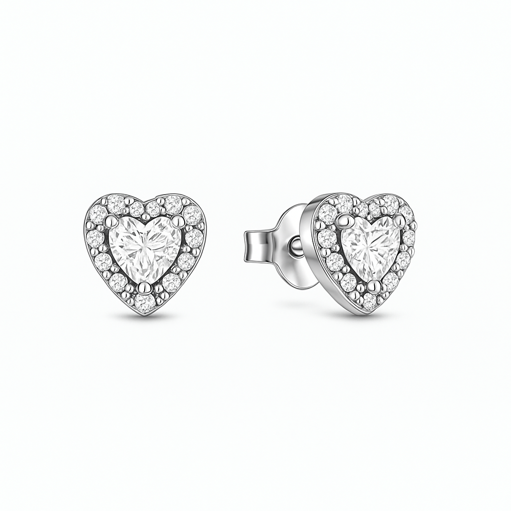 Set bijuterii Inel,Cercei si Colier White Heart cu Argint