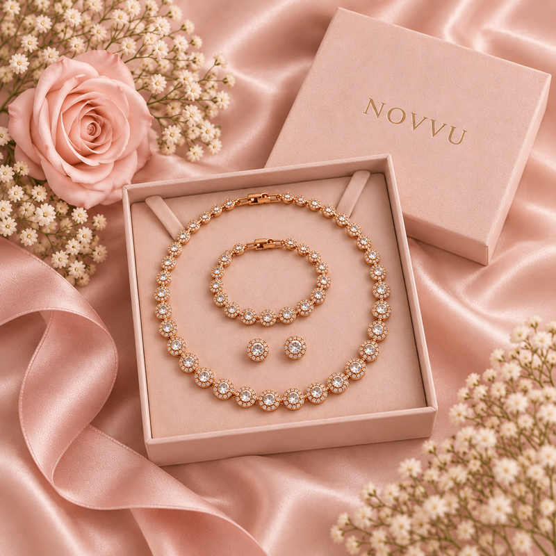 Set Angel Brățară+Colier+Cercei Cadou Rose Gold