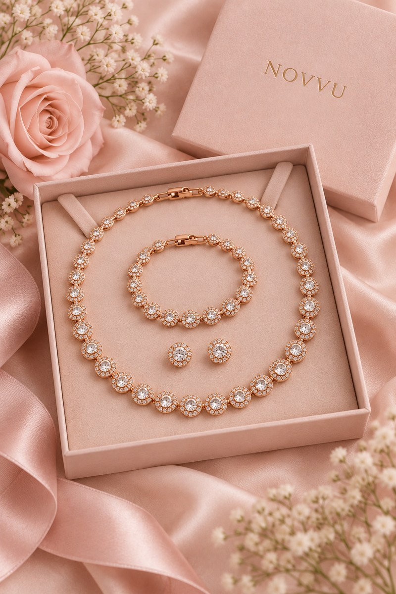 4. Set complet — Set Angel Brățară+Colier+Cercei Cadou Rose Gold