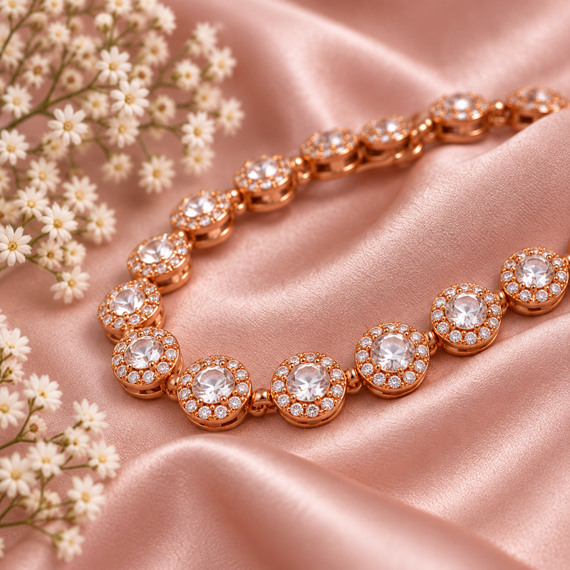 Set Angel Brățară+Colier+Cercei Cadou Rose Gold