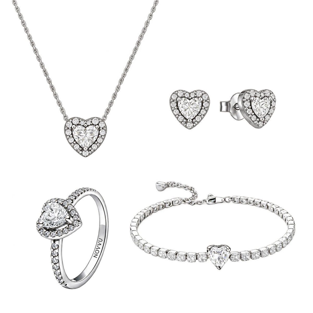 Set bijuterii Inel,Cercei,Bratara si Colier White Heart Cu Argint