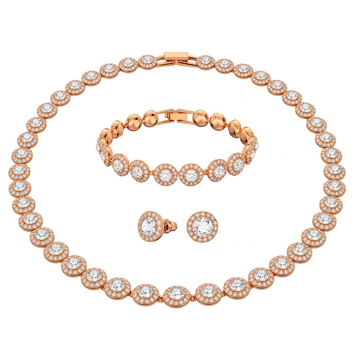 Set Angel Brățară+Colier+Cercei Cadou Rose Gold