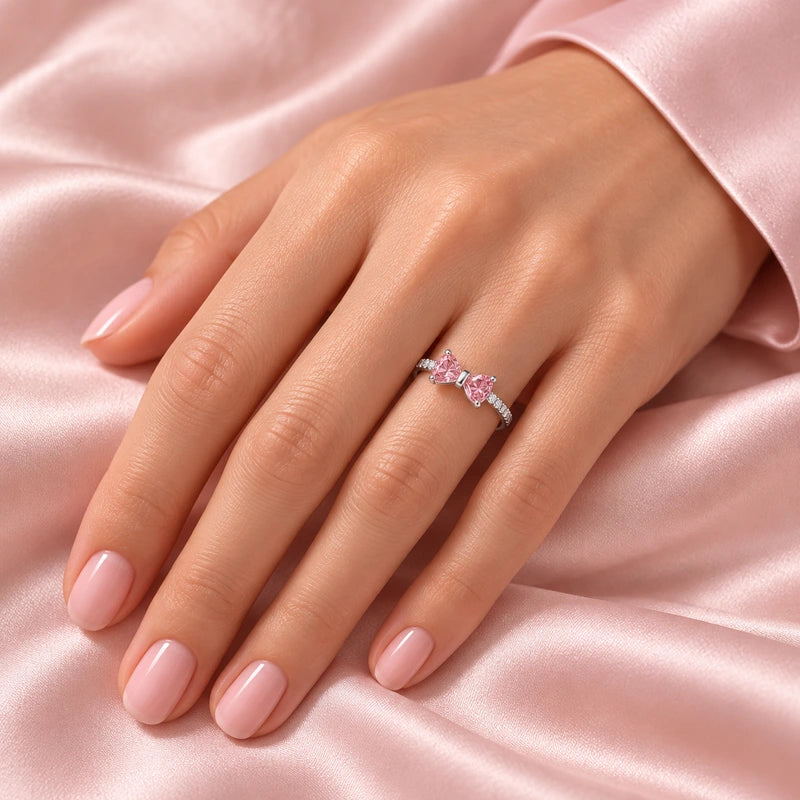Set bijuterii Inel,Cercei,Bratara si Colier Pink Bow Cu Argint