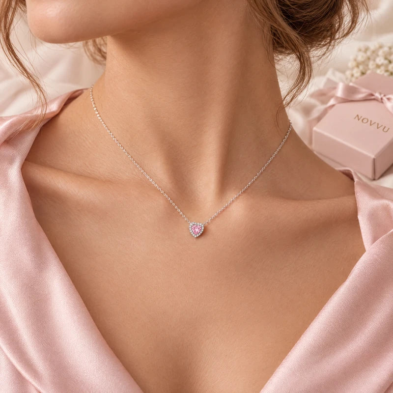 Set bijuterii Inel,Cercei,Bratara si Colier Pink Heart Cu Argint