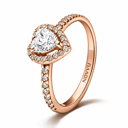 Inel White Heart Rose