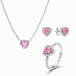 Set bijuterii Inel,Cercei si Colier Pink Heart