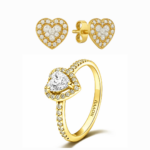 Set bijuterii Inel si Cercei Gold White Heart