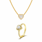 Set bijuterii Inel si Colier Gold White Heart