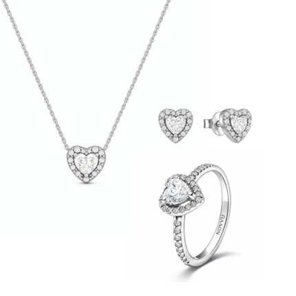 Set bijuterii Inel,Cercei si Colier White Heart