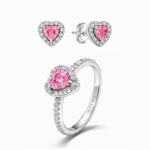 Set bijuterii Inel si Cercei Pink Heart