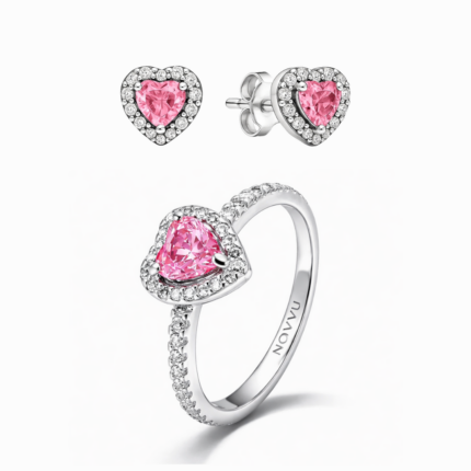 Set bijuterii Inel si Cercei Pink Heart