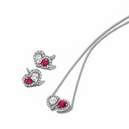 Set bijuterii Cercei si Colier Dublu Heart