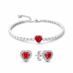 Set bijuterii Cercei si Bratara Red Heart