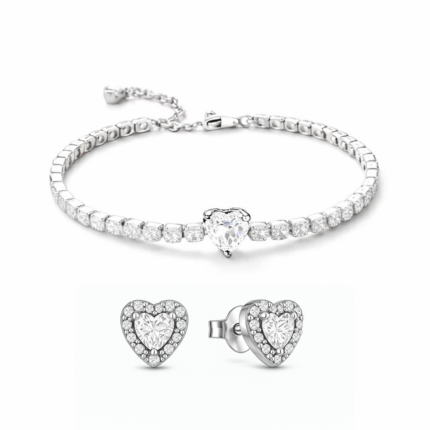 Set bijuterii Cercei si Bratara White Heart