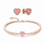 Set bijuterii Cercei si Bratara Pink Heart Rose