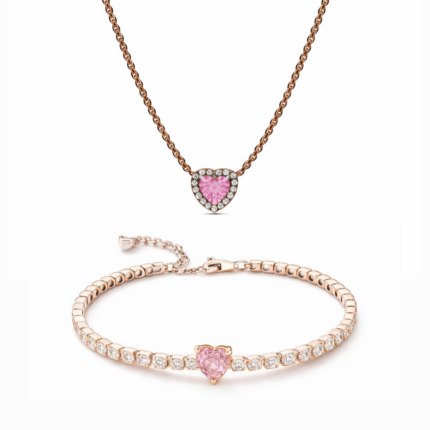 Set bijuterii Colier si Bratara Pink Heart