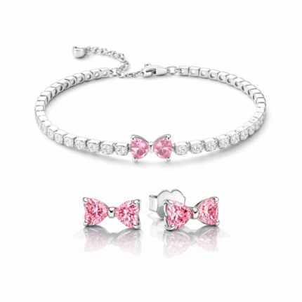 Set bijuterii Cercei si Bratara Pink Bow