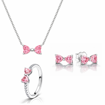 Set bijuterii Inel,Cercei si Colier Pink Bow