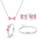 Set bijuterii Inel,Cercei,Bratara si Colier Pink Bow