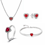 Set bijuterii Inel,Cercei,Bratara si Colier Red Heart
