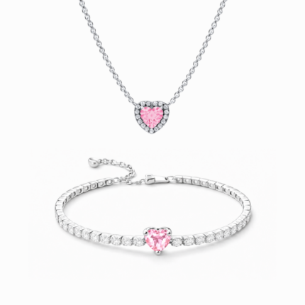 Set bijuterii Colier si Bratara Pink Heart