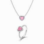 Set bijuterii Colier si Inel Pink Heart Heart
