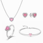 Set bijuterii Inel,Cercei,Bratara si Colier Pink Heart