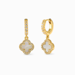 Cercei Trifoi Alb Placati cu Aur 18k