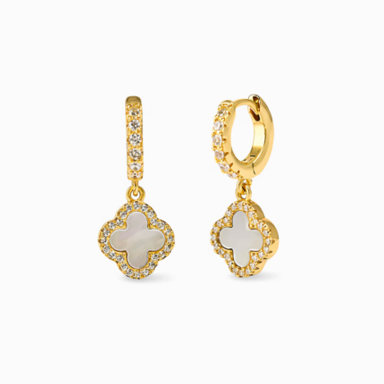 Cercei Trifoi Alb Placati cu Aur 18k