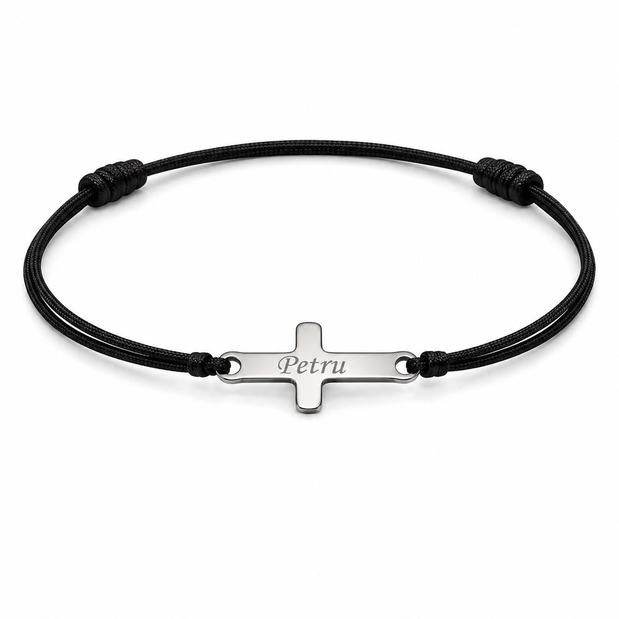 WhatsApp Image 1405-02-23 at 11.17.15 (1) Bratara Neagră Personalizata Cruce Nume cu Argint - imagine 1