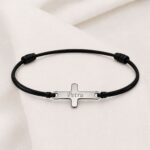 Bratara Neagră Personalizata Cruce Nume cu Argint - imagine 2