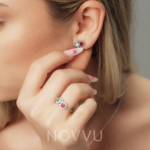 Set bijuterii Inel si Cercei Dublu Heart cu Argint - imagine 6